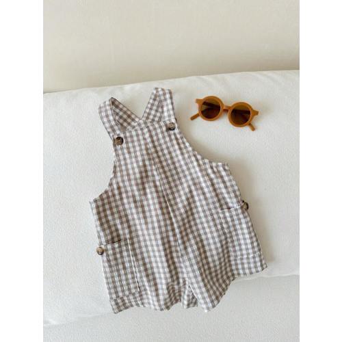 SHEIN LMoss Kids Newborn Baby Boy/Girl Versatile Cute Plaid Jumpsuit, Summer Checkered Overalls Baby Gingham Jumpsuit Baby Checkered Outfit Mocha Baby Clothes Summer Baby Outfit | SHEIN USA
