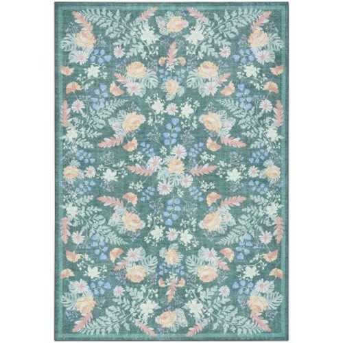 Nourison Botanical Washables 4' x 6' Green Multicolor Farmhouse Indoor Flatweave Rug