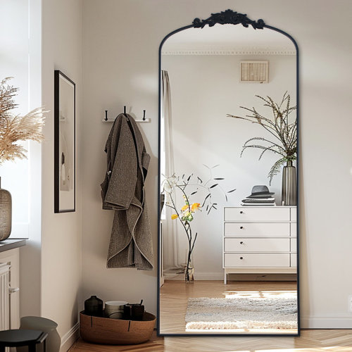 Fleur De Lis Living Filigree Floor Mirror Full Length Mirror Freestanding with Vintage Ornate Carved Applique & Reviews | Wayfair