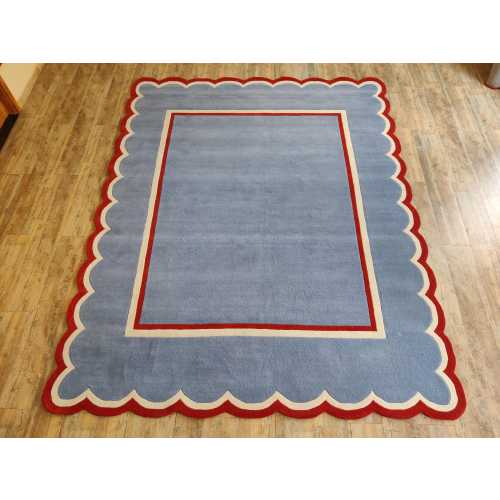 Luxury Wool Tufted Carpet, Wool Scalloped Red Border Rug, Soft Handmade Rug for Living Room | Best Gifting Wool Rug | 5x7 6x9 8x10