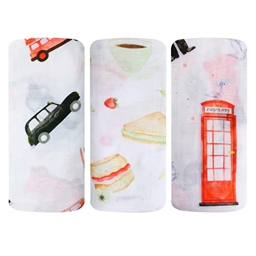 Baby Swaddle Blanket, Pure 100% Cotton, 3 Pack, Muslin Blanket for Boys & Girls, Baby Receiving Swaddle (So British)