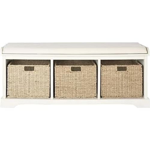 Safavieh American Homes Collection Lonan Grey and White Wicker Storage Bench