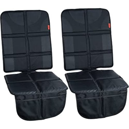 Lusso Gear Car Seat Protector Twin Pack, Thick Padding, 2 Mesh Storage Pockets, Waterproof, Protects Fabric or Leather Seats from Child Car Seat and Pets, Non-Slip Rubber Padded Backing, No Imprint