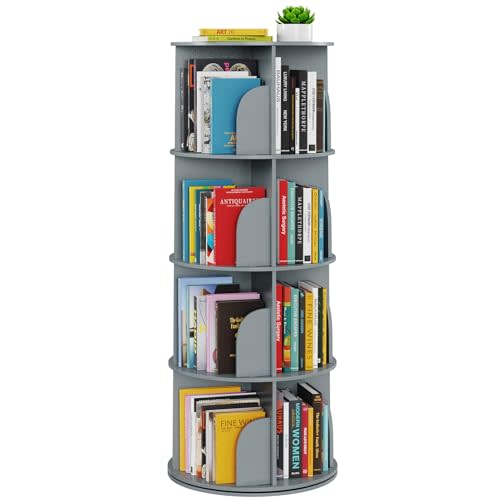 SpaceAid 4 Tier Rotating Bookshelf Tower, Spinning Bookcase Lazy Susan, Revolving 360 Book Shelf Storage Round Carousel, Vertical Rotate Turning Spiral Corner Organizer, Gray