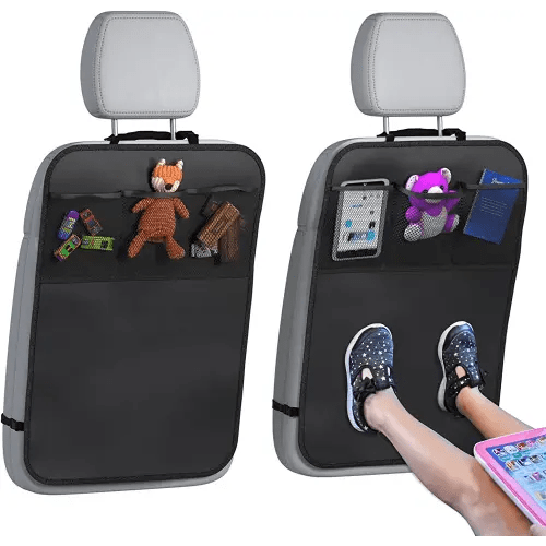 lebogner Back Seat Cover For Kids + 3 Pocket Storage Organizer, 2 Pack X-Large Waterproof Kick Mats Backseat Protector, Car Seat Back Protectors For Vehicles To Protect From Dirt, Mud & Scratches