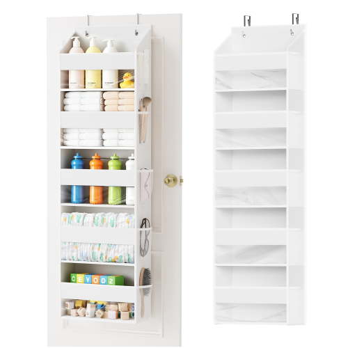 Tooloton Over-the-Door Organizer with 5 Large Pockets & 10 Mesh Side Pockets, White (1 Pack)