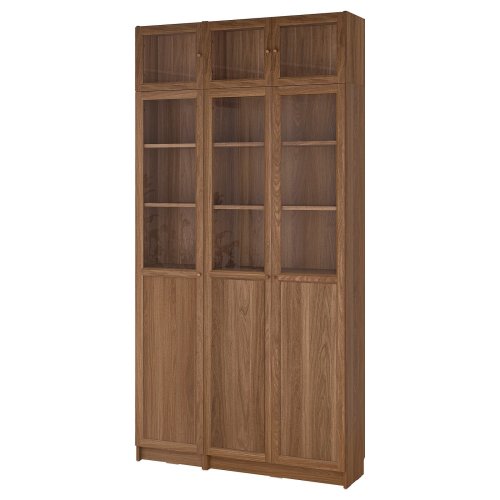 BILLY / OXBERG Bookcase w hght ext ut/pnl/glss drs - brown walnut effect/clear glass 47 1/4x11 3/4x93 1/4 "