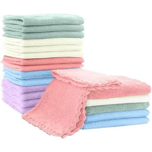20 Pack 10x10 Inches Microfiber Coral Fleece Baby Washcloths,Extra Absorbent,Soft Wash Clothes,Bath Face Towel for Newborn,Infant and Toddlers (Muticolor)