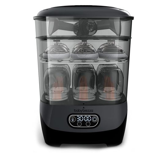 Baby Brezza Bottle Sterilizer and Dryer Advanced – 33% Faster - Largest Capacity Steam Sanitizer - Universal Sterilization Machine for All Bottles + Pump Parts - HEPA Air Filter, Charcoal