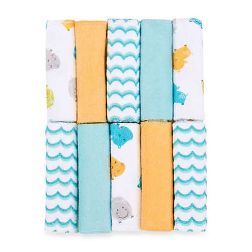 Just Bath by Just Born™ Love to Bathe 10-Pack Hippo Washcloth in Aqua/OrangeJust Bath by Just Born™ Love to Bathe 10-Pack Hippo Washcloth in Aqua/Orange