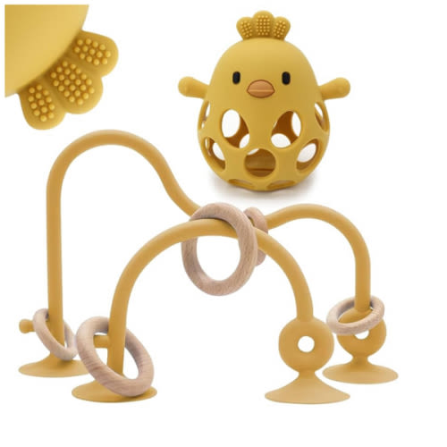 Baby High Chair Suction Toys Teething Chew - Baby Table Toys, Teething Toys Silicone Teethers, Food Grade Silicon for 6 12 18 Months (Yellow)
