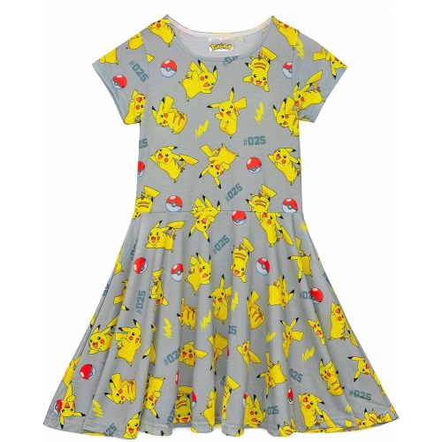 Pokemon Pikachu Girl's Short Sleeved Skater Dress, Multicoloured