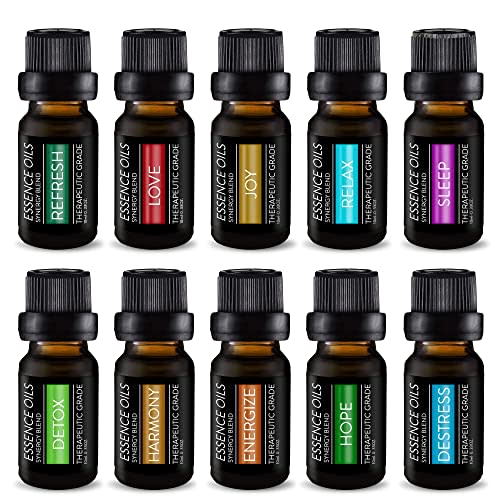 Pure Daily Care Aromatherapy Top 10 Essential Oil Synergy Blend Set Therapeutic Grade Synergy Oil Blends Uplift Mind, Body and Spirit 10 x 10 Ml Blends No Fillers & No Additives
