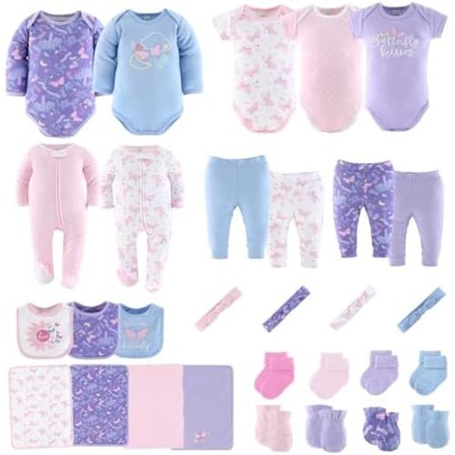 The Peanutshell Baby Layette Gift Set for Girls, Newborn Girl Gift Sets, Baby Clothes & Essentials, Purple Butterfly