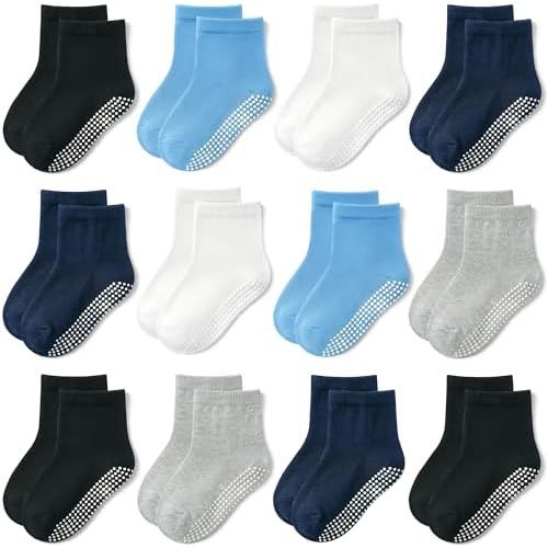 GRPSKCOS Baby Socks Non Slip 12 Pairs Toddler Anti Skid Socks for 0-7 Years Infants Little Kids Boys Girls