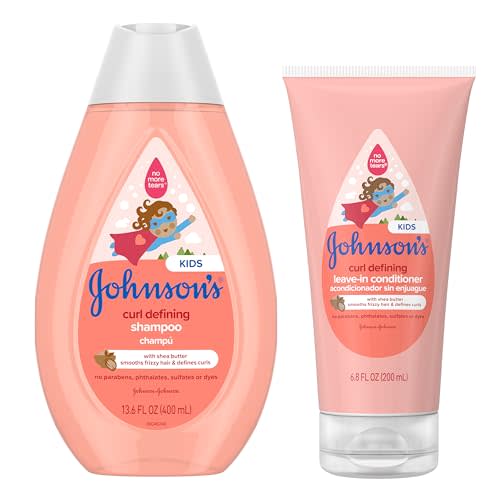 Bundle of Johnson's Kids Curl-Defining, Frizz Control, Tear-Free Kids Shampoo + Shea Butter, Paraben-, Sulfate- & Dye-Free, 13.6 fl. oz + Curl Defining Leave-In Conditioner, 6.8 fl. oz
