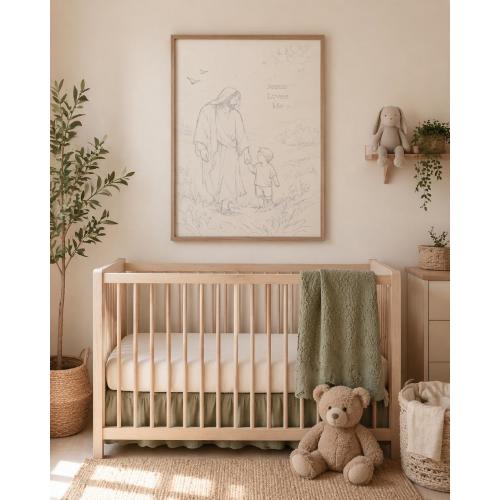 Jesus Loves Me Nursery Line Art Matte Canvas Framed | Minimal Biblical Wall Art