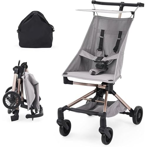 Convenience Travel Stroller,Lightweight Compact Stroller Airplane-Friendly One-Handed Folding,Design Perfect for Toddlers,Large Storage Basket & Breathable Canopy,Gray