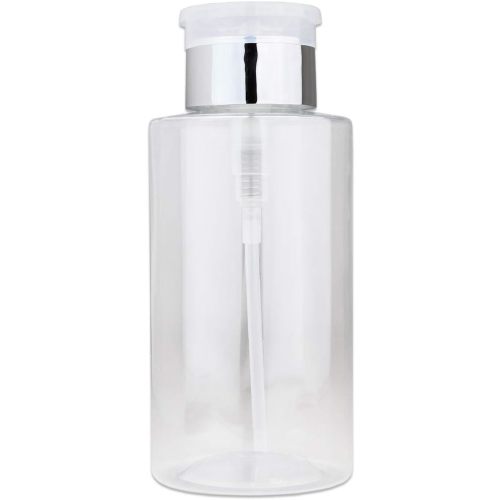 PANA 10oz Push Down Pump Dispenser Flip Top Cap Refillable Empty Bottle - Color: Silver - Lockable Travel Cosmetic Packaging Empty Bottle for Nail Polish Manicure