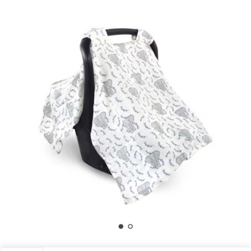Touched by Nature Elephant Print Baby Car Seat Cover muslin organic cotton