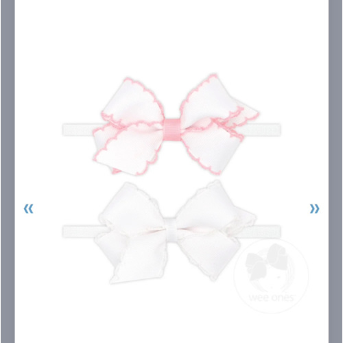 GIFT PACK! Two Mini Grosgrain Bows with Moonstitch Edge on Skinny Nylon Band - WHL/WHW | Wee Ones Hair Bows & Accessories