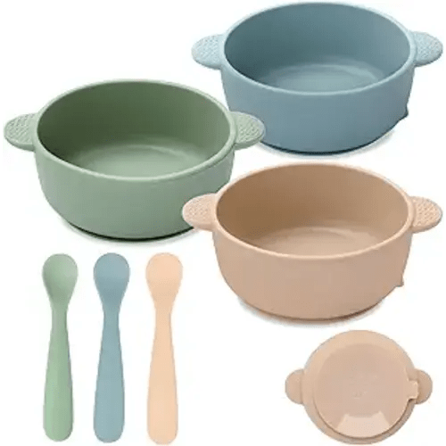 Eascrozn Baby Bowls with Suction and Baby Spoons Set of 3, Silicone Stay Put Bowls and Feeding Spoons for Babies Toddlers Kids, BPA Free,Microwave and Dishwasher Safe