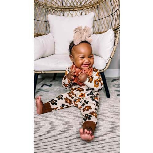 MOCHA BLOOMS LONG SLEEVE ROMPER