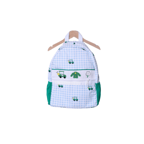 Smocked Hole in One Blue Gingham Backpack