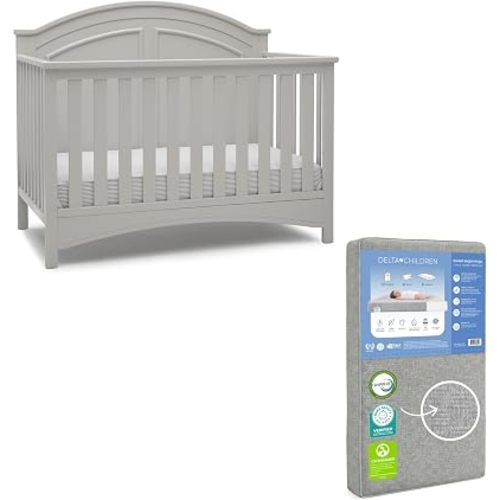 Delta Children Perry 6-in-1 Convertible Crib & Mattress, Moonstruck Grey