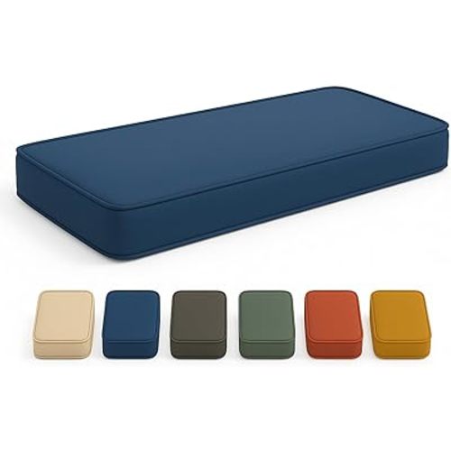42x16 Inch Outdoor Bench Cushion - 2.5 Inch Thick Sponge Pad with Removable Cover, Water-Resistant Polyester Fabric, Multiple Fixing & Piping Options-Navy Blue