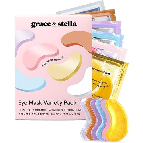 grace & stella Under Eye Mask Variety Pack - 18 Pairs of Under Eye Patches for Dark Circles - With 6 Colors (3 Pairs/Color) - Gel Masks Puffy Eyes for Women - Vegan Cruelty Free Bridesmaid Gifts