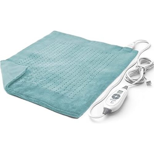 Pure Enrichment PureRelief Ultra-Wide Microplush Heating Pad - 20” x 24” XXL Size & 6 Heat Settings for Temporary Neck, Shoulder & Back Pain Relief - Moist Heat Option & Machine Washable (Sea Glass)