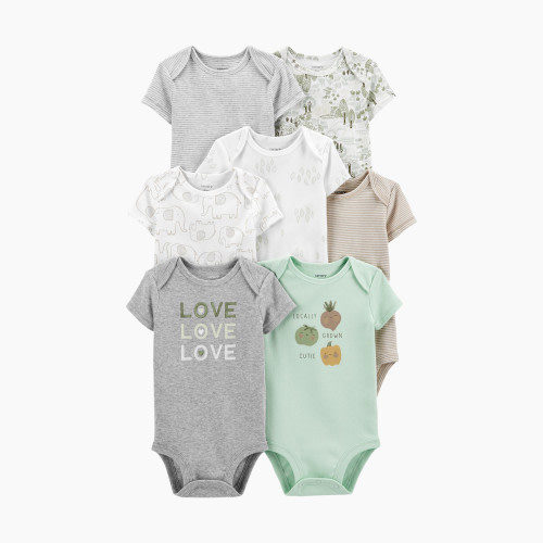 Carter's Short-Sleeve Original Bodysuits (7 Pack) - Stripes/Elephants/Neutrals, 6 M