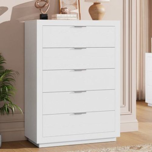 Garvee 5-Drawer Dresser for Bedroom, Tall Chest of Drawers with Metal Handles & Wood Grain Finish, Storage Cabinet for Living Room, Entryway, White