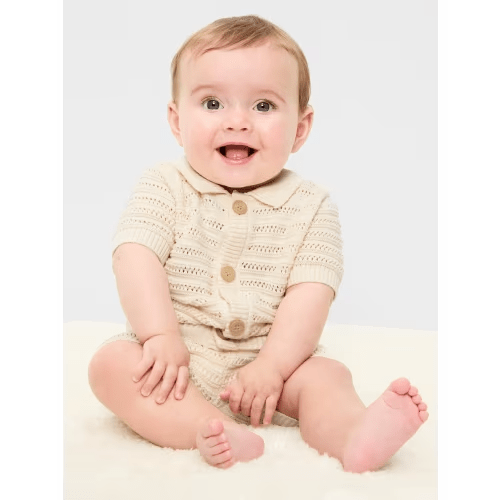Crochet Sweater-Knit Shirt and Shorts Set for Baby