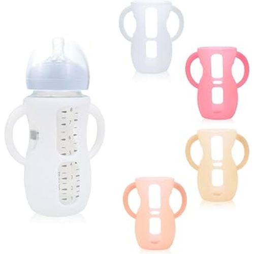 4-Pack Silicone Sleeves for Philips Avent Glass Bottles, BPA-Free Drop-Resistant Baby Bottle Sleeves with Handles, Compatible with Philips Avent Natural Glass Baby Bottles (8 oz)