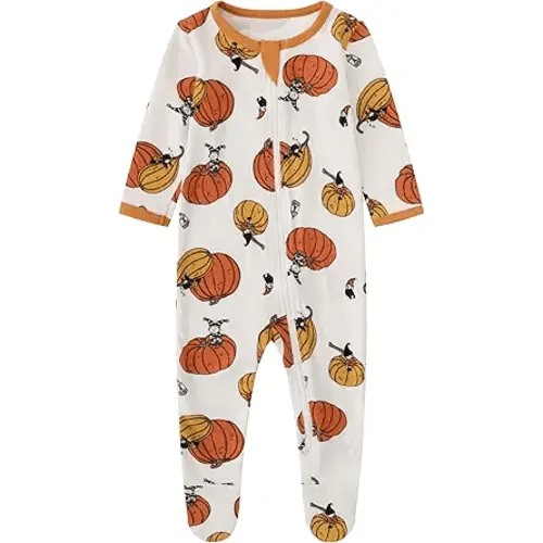 Owlivia Organic Cotton Baby Pajamas, Boys Girls Zip Front Sleep 'N Play Pjs, Footed Sleeper, Long Sleeve