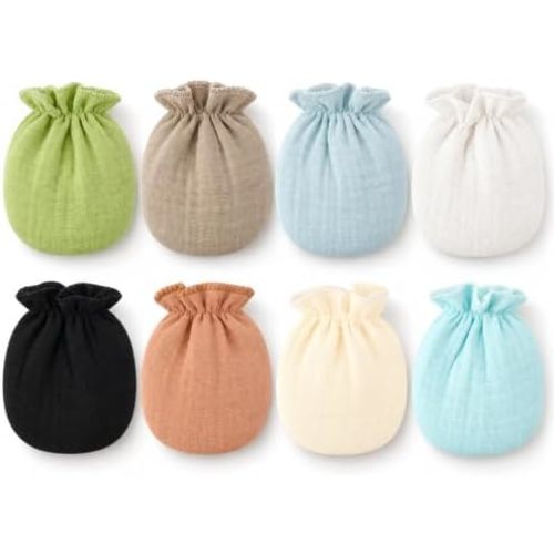8 Pairs Soft Muslin No Scratch Baby Mittens for 0-6 Months Newborn