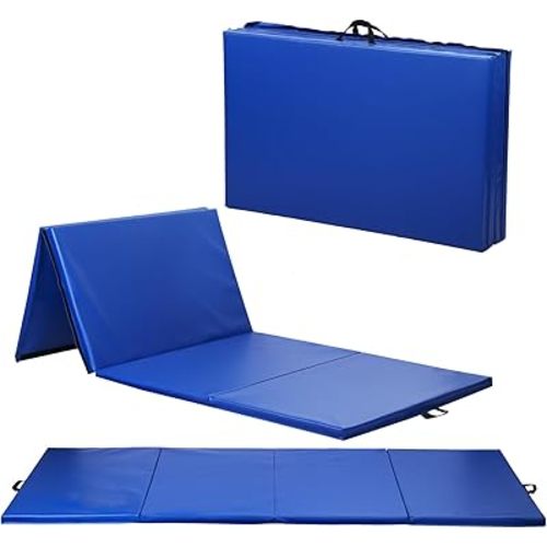 Gymnastics Tumbling Mats Portable Gymnastics Mat Foldable Tumbling Mat 4'x8/2'x6' PU Leather Exercise Mat Yoga Mat with Carrying Handles for home Workout outdoor Yoga Gymnastics