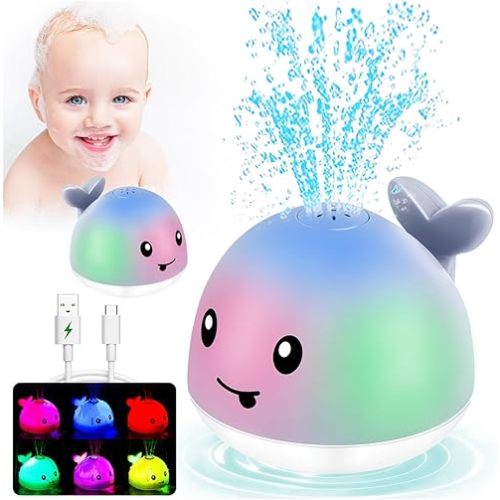 Light Up Baby Bath Toys - Pool Water Table Infant Baby Toy 6-12-18 Months Toddler Bathtub Toys for Kids Ages 1-3 Whale Bath Toy Sprinkler 1st Birthday 1 2 Year Old Boys Girls Gifts
