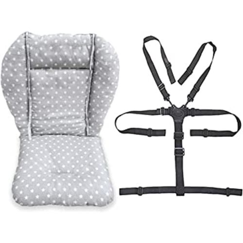 twoworld Baby High Chair Seat Cushion Liner Mat Pad Cover Resistant and High Chair Straps (5 Point Harness) 1 Suit (Fashion Gray)