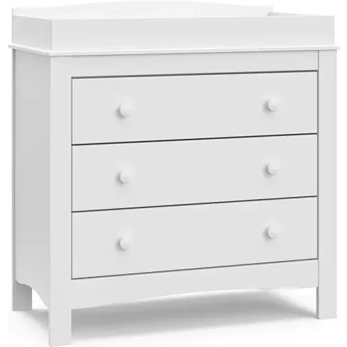 Graco Noah 3 Drawer Changing Table Dresser (White) – GREENGUARD Gold Certified Baby Dresser with Changing Table Top, Includes Interlocking Drawer System