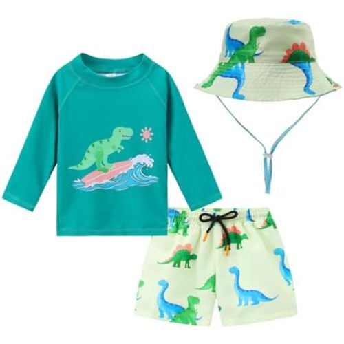 Baby Boys Swimsuit Trunk and Rashguard Set Sun Hat UPF 50+ Toddler Bucket Hat