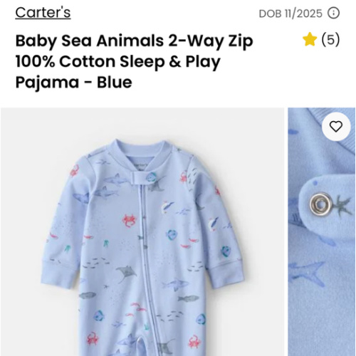 Baby Sea Animals 2-Way Zip 100% Cotton Sleep & Play Pajama - Blue | Carter's