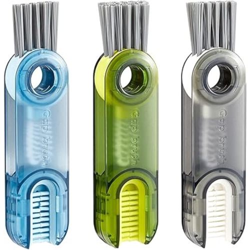 3 in 1 Tiny Cleaning Brush, 3 Pack Cup Lid Cleaner Brushes Set Mini Multi-Functional Crevice Cleaning Brush for Cleaning Baby Bottles, Narrow Neck Bottle, Sport Water Bottle, Tumbler, Glass Vase