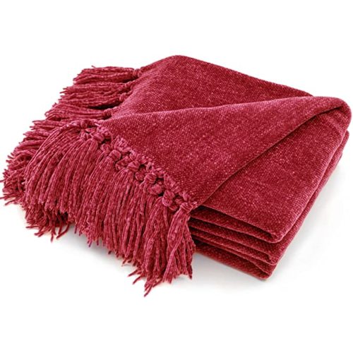 RECYCO Throw Blanket Soft Cozy Chenille Throw Blanket with Fringe Tassel for Couch Sofa Chair Bed Living Room (Christmas Red, 50'' x 60'')
