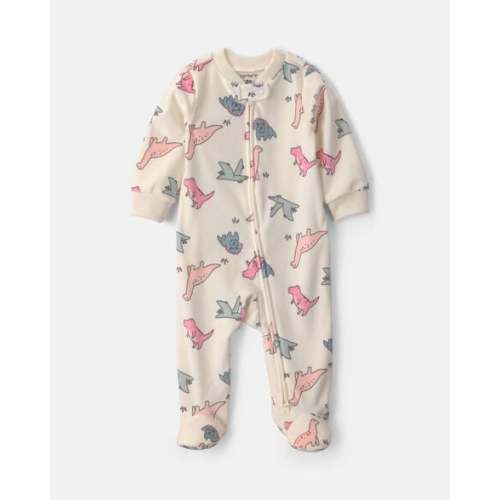 Baby Girl Dinosaur Fleece 2-Way Zip Sleep & Play Pajamas - Cream | Carter's