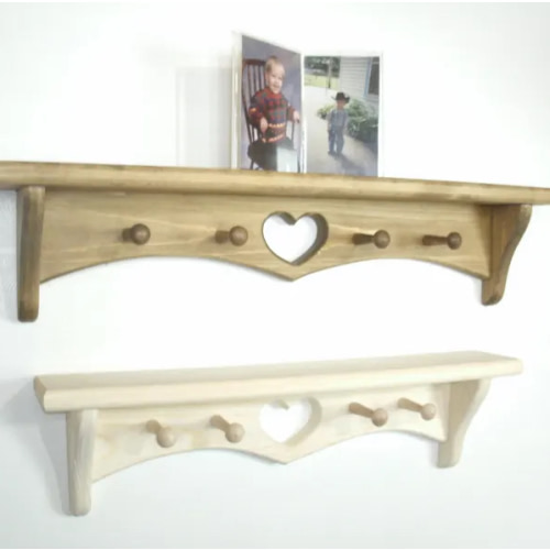 Heart shelf, peg shelf, Vintage look wood shelf, wooden wall shelf, heart shelf with pegs, peg shelf, wooden shelf with heart and  pegs