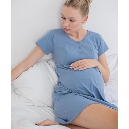 Blue Cotton Breastfeeding Robe | Maternity Hospital Essential for Pregnant & Nursing Mom