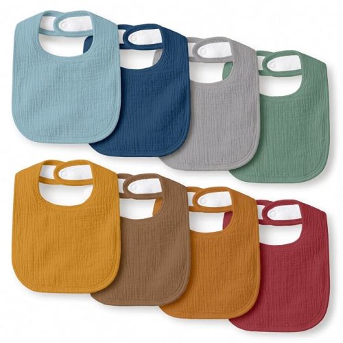 Muslin Bibs for Baby Boy Girl, Adjustable Fit for Drooling and Teething